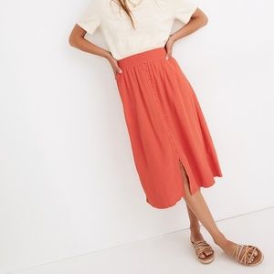Madewell Smocked-Waist Button-Front Midi Skirt